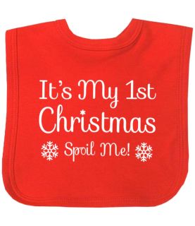 Single Red Bib with It's My First Christmas Spoil Me! Design