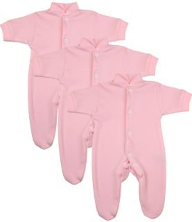 Pack of 3 Premature Plain Sleepsuits in Pink