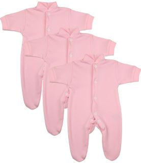Pack of 3 Premature Plain Sleepsuits in Pink