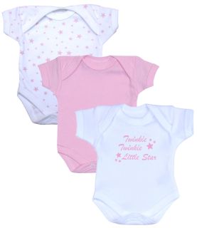 3 Pack of Pink Bodysuits in Twinkle Star Design Prem & Newborn+