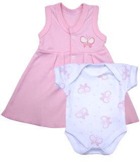 2 Piece Premature Dress & Bodysuit Set in Pink Butterfly Design