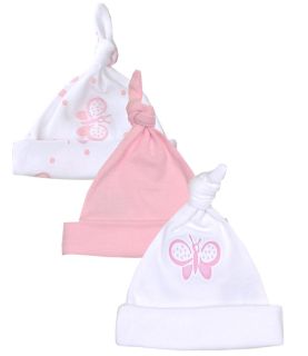 3 Pack of Premature Baby Knotted Hats Pink Butterfly Design 