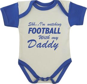 'Shh.. I'm Watching FOOTBALL With my Daddy' Royal Blue & Cream Bodysuit